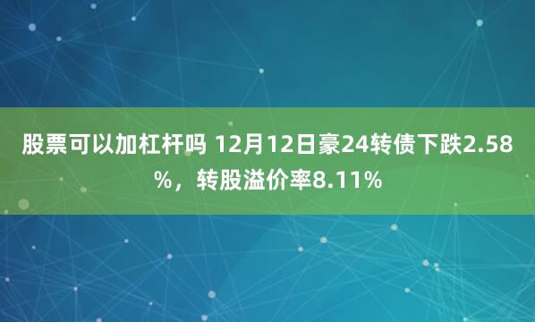 股票可以加杠杆吗 12月12日豪24转债下跌2.58%，转股溢价率8.11%