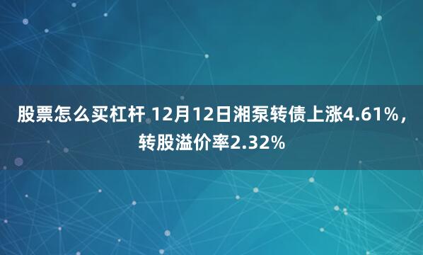 股票怎么买杠杆 12月12日湘泵转债上涨4.61%，转股溢价率2.32%