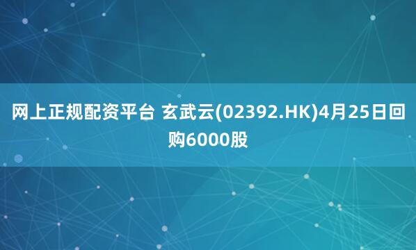 网上正规配资平台 玄武云(02392.HK)4月25日回购6000股